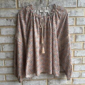 Joie Ogdine Tie V-Neck Long Sleeve Ruffle Collar Blouse Women's Size 0X